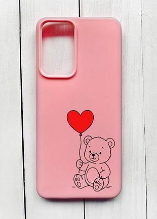 Матовый чехол на xiaomi redmi note 11 pro розовый медвежонок с сердечком (принт 431)