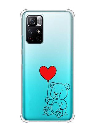 Чехол с утолщёнными углами для xiaomi redmi note 11 4g медвежонок с сердечком (принт 431)