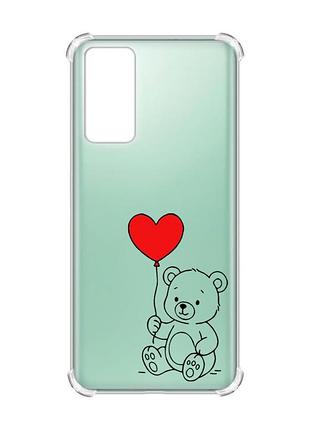 Чехол с утолщёнными углами на samsung galaxy s20 медвежонок с сердечком (принт 431)