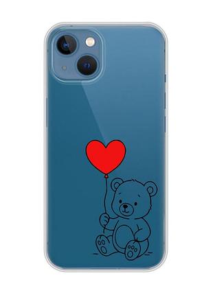 Прозрачный чехол на apple iphone 13 медвежонок с сердечком (принт 431)