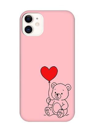 Матовый розовый чехол на apple iphone 11 (6.1) медвежонок с сердечком (принт 431)
