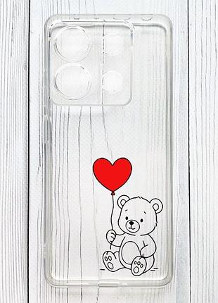 Прозрачный чехол на xiaomi redmi 15c медвежонок с сердечком (принт 431)