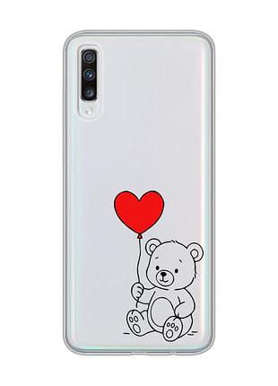 Прозорий чохол на samsung galaxy a70 (2019)/a705 ведмежатко з сердечком (принт 431)