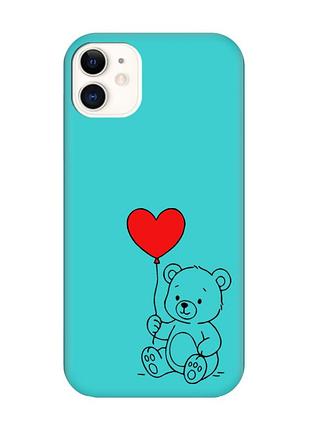 Матовий бірюзовий чохол на apple iphone 11 (6.1) ведмежатко з сердечком (принт 431)