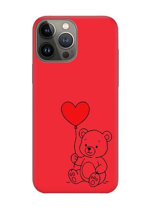 Матовый красный чехол на apple iphone 13 pro медвежонок с сердечком (принт 431)