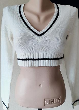 Белый кроп-свитер h&amp;m 2