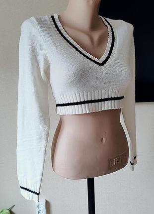 Белый кроп-свитер h&amp;m 3