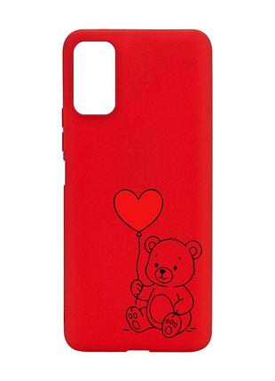 Матовий червоний чохол на xiaomi redmi note 11 4g ведмежатко з сердечком (принт 431)