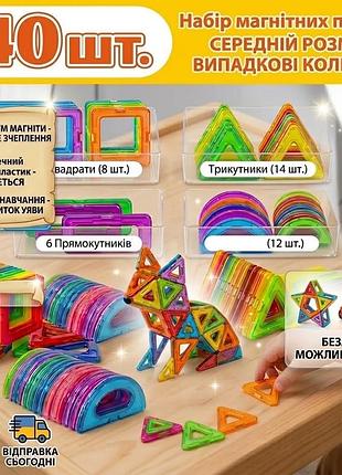 Магнітний конструктор великі деталі 40 шт трикутні та квадратні деталі magnetic