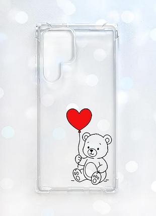Чохол з потовщеними кутами на samsung galaxy s22 ultra ведмежатко з сердечком (принт 431)