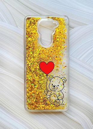 Чохол з плаваючими золотими блискітками на xiaomi redmi note 9/10x ведмежатко з сердечком (принт 431)