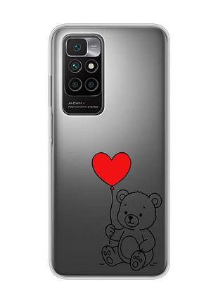 Прозрачный чехол на xiaomi redmi 10/10 (2022) медвежонок с сердечком (принт 431)