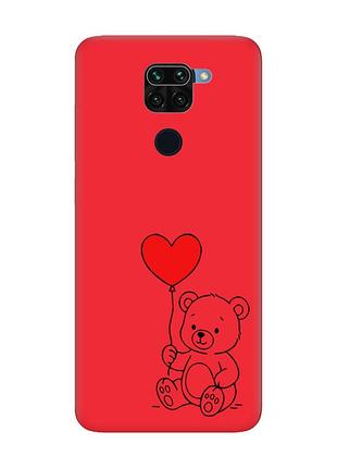 Матовый красный чехол на xiaomi redmi note 9 / 10x медвежонок с сердечком (принт 431)