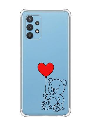 Чохол з потовщеними кутами на samsung galaxy a32 ведмежатко з сердечком (принт 431)