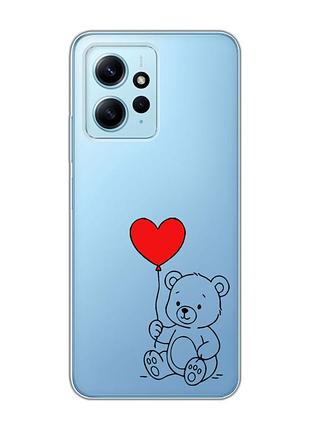 Прозрачный чехол на xiaomi redmi note 12 4g медвежонок с сердечком (принт 431)