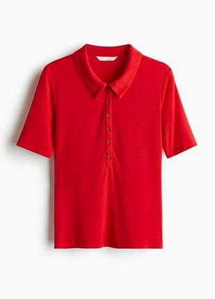 Футболка поло женская h&amp;m l 48р., красная, полиэстер, вискоза эластан
