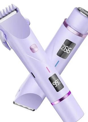 Женская электробритва-триммер 2 в 1 с led-дисплеем, водонепроницаемая ipx7, usb-зарядка, фиолетовая