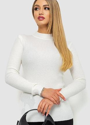 Кофта жіноча молочна базова в рубчик, прямий крій, вовняна з акрилом, розмір s-m