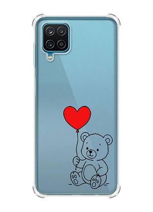 Чохол з потовщеними кутами на samsung a12 4g ведмежатко з сердечком (принт 431)