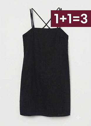 Черное платье-мини из льна на бретелях h&amp;m xl
