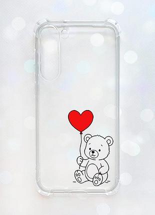 Чехол с утолщёнными углами на samsung galaxy s23 plus медвежонок с сердечком (принт 431)