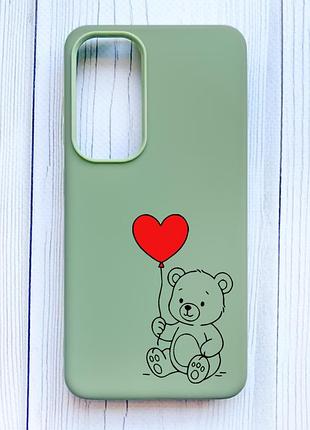 Матовий оливковий чохол на samsung galaxy s24 ведмежатко з сердечком (принт 431)