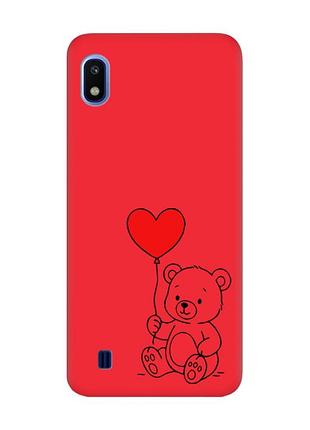 Матовый красный чехол на samsung galaxy а10 (2019) а105 медвежонок с сердечком (принт 431)