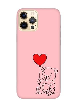 Матовий рожевий чохол на apple iphone 12 pro max ведмежатко з сердечком (принт 431)