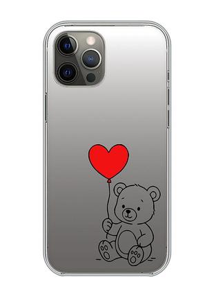 Прозрачный чехол на iphone 12 pro max медвежонок с сердечком (принт 431)