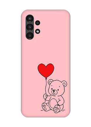 Матовый розовый чехол на samsung a13 4g медвежонок с сердечком (принт 431)