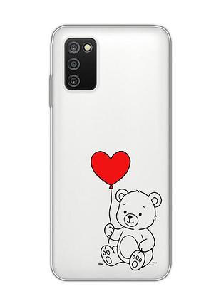 Прозорий чохол на samsung galaxy a03s ведмежатко з сердечком (принт 431)