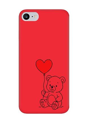 Матовий червоний чохол на iphone 7 / 8 ведмежатко з сердечком (принт 431)