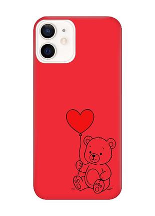 Матовый красный чехол на apple iphone 12 / 12 pro (6.1) медвежонок с сердечком (принт 431)