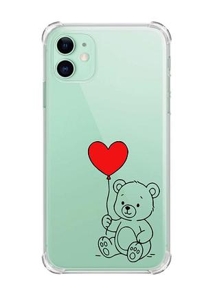 Чохол з потовщеними кутами на apple iphone 11 (6.1) ведмежатко з сердечком (принт 431)