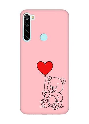 Матовый розовый чехол на xiaomi redmi note 8 медвежонок с сердечком (принт 431)