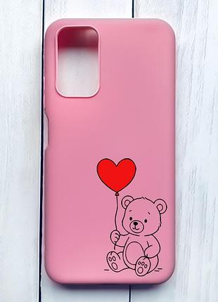 Матовий чохол на xiaomi redmi 9t рожевий ведмежатко з сердечком (принт 431)