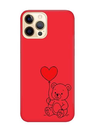 Матовый красный чехол на apple iphone 12 pro max медвежонок с сердечком (принт 431)