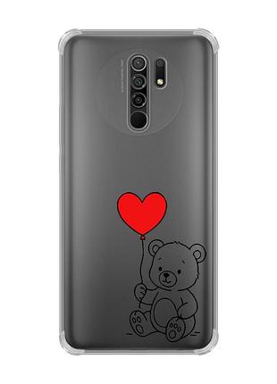 Чехол с утолщёнными углами на xiaomi redmi 9 медвежонок с сердечком (принт 431)