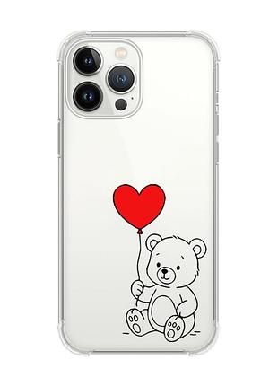 Чехол с утолщёнными углами на iphone 14 pro медвежонок с сердечком (принт 431)