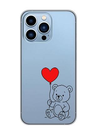 Прозорий чохол на apple iphone 13 pro max ведмежатко з сердечком (принт 431)