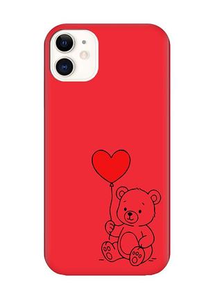 Матовый красный чехол на apple iphone 11 (6.1) медвежонок с сердечком (принт 431)