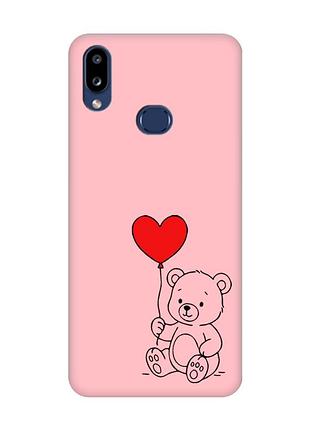 Матовый розовый чехол на samsung galaxy a10s (a107) медвежонок с сердечком (принт 431)