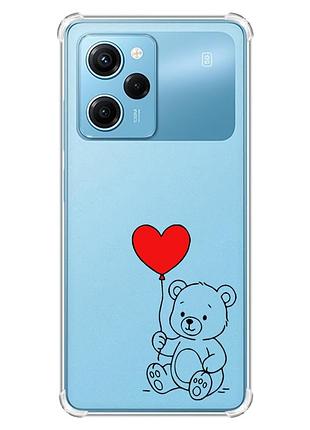 Чохол з потовщеними кутами на xiaomi redmi note 12 pro speed 5g ведмежатко з сердечком (принт 431)