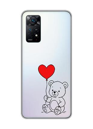 Прозорий чохол на xiaomi redmi note 11 pro ведмежатко з сердечком (принт 431)
