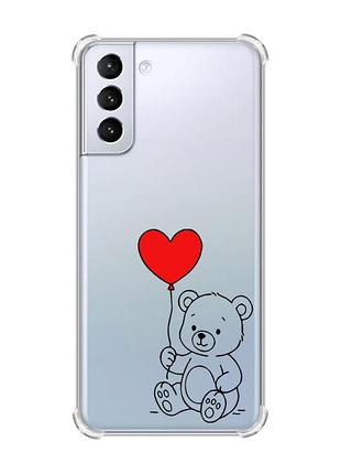 Чохол з потовщеними кутами на samsung galaxy s21 (g991) ведмежатко з сердечком (принт 431)