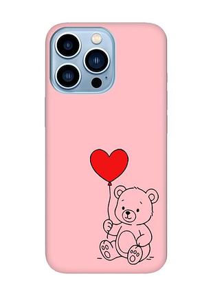 Матовый розовый чехол на apple iphone 13 pro max медвежонок с сердечком (принт 431)