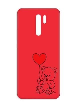 Матовий червоний чохол на xiaomi redmi 9 ведмежатко з сердечком (принт 431)