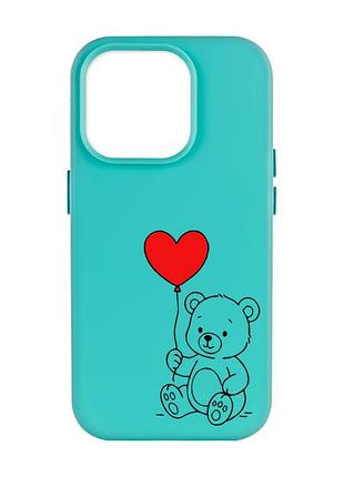 Матовый бирюзовый чехол на apple iphone 14 pro max медвежонок с сердечком (принт 431)