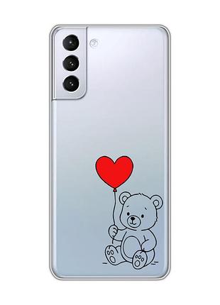 Прозрачный чехол на samsung galaxy s21 (g991) медвежонок с сердечком (принт 431)