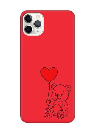 Матовый красный чехол на iphone 11 pro max (6.5) медвежонок с сердечком (принт 431)